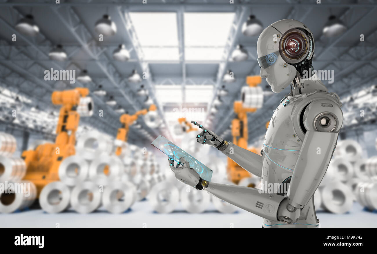 3d rendering humanoid robot working with digital tablet Stock Photo - Alamy