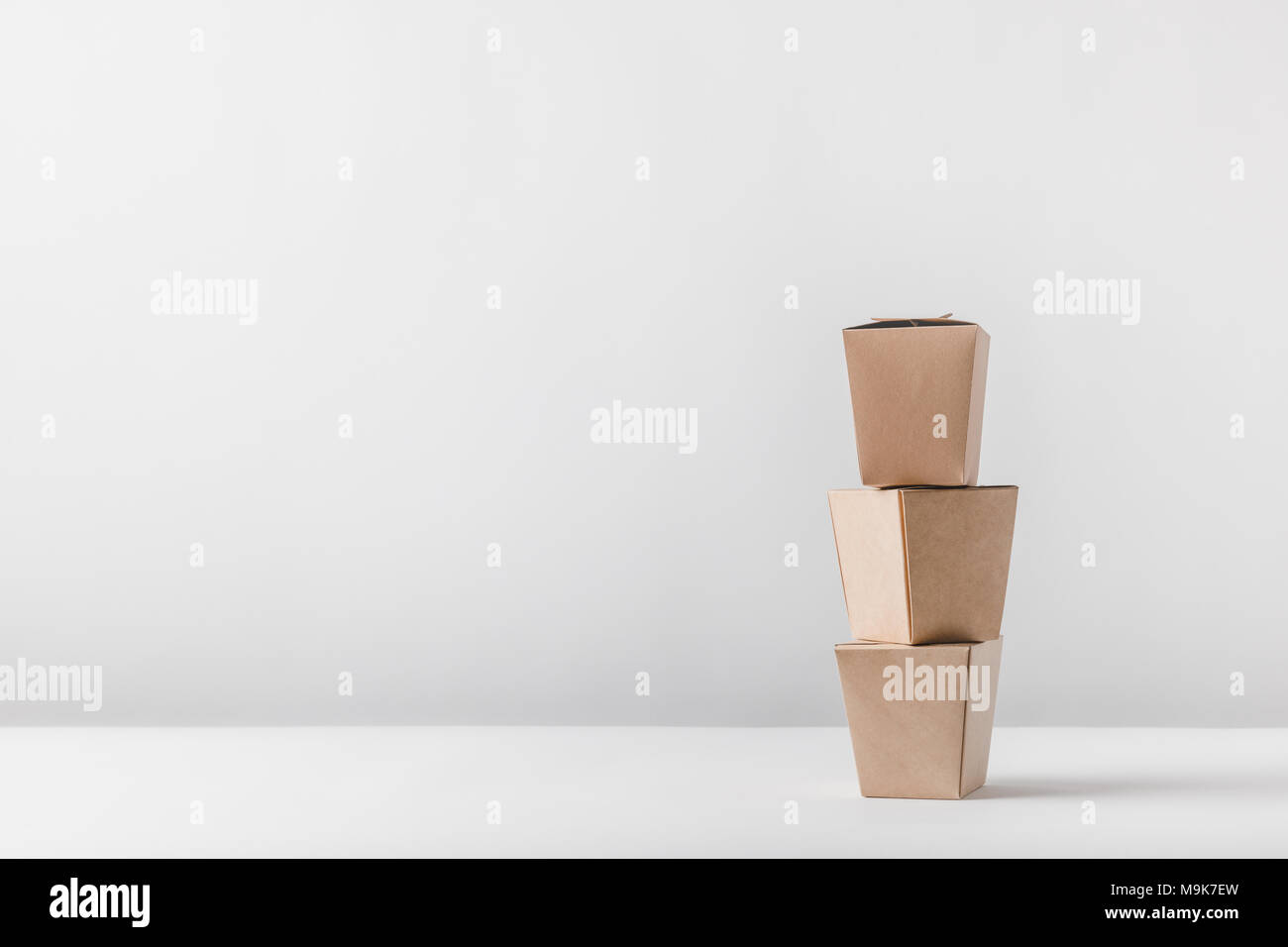 three noodles boxes on white table Stock Photo