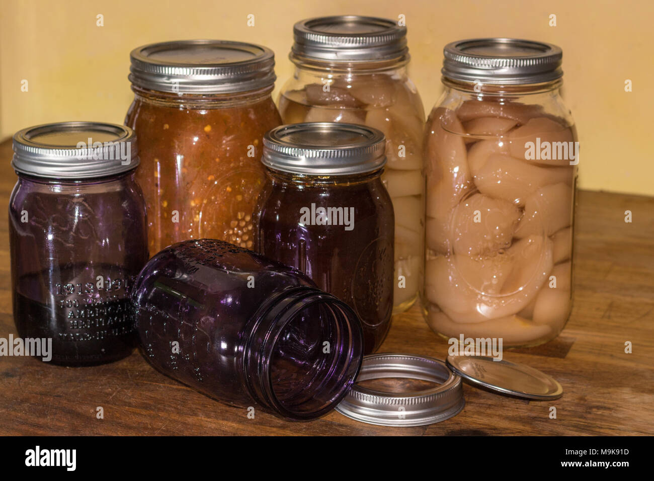 canning fresh fruits and vegetables Stock Photo