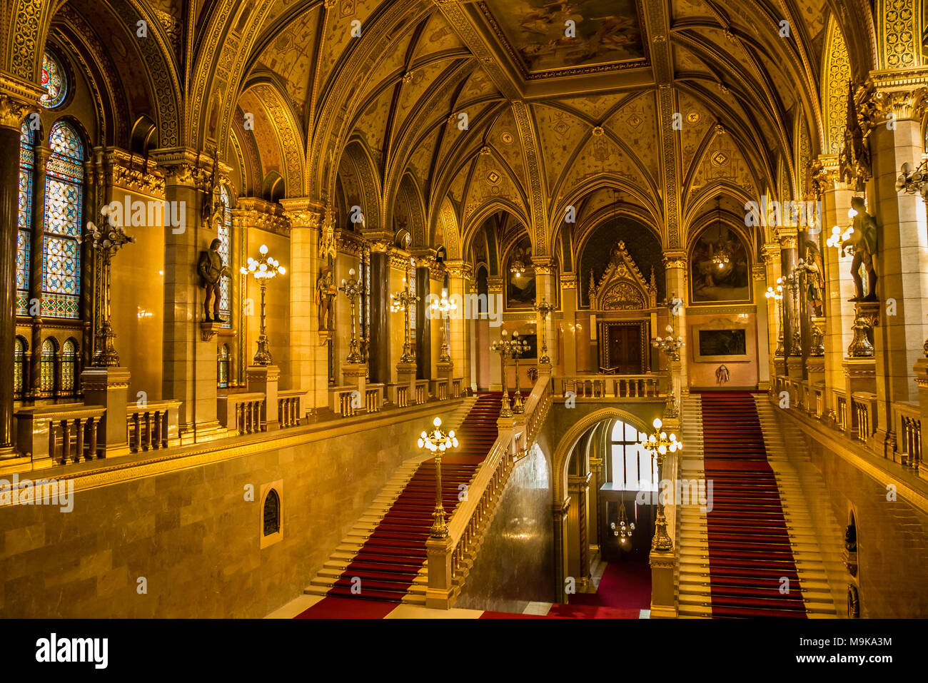 Main hall inside the Parliament of Hungary in Budapest Stock Photo