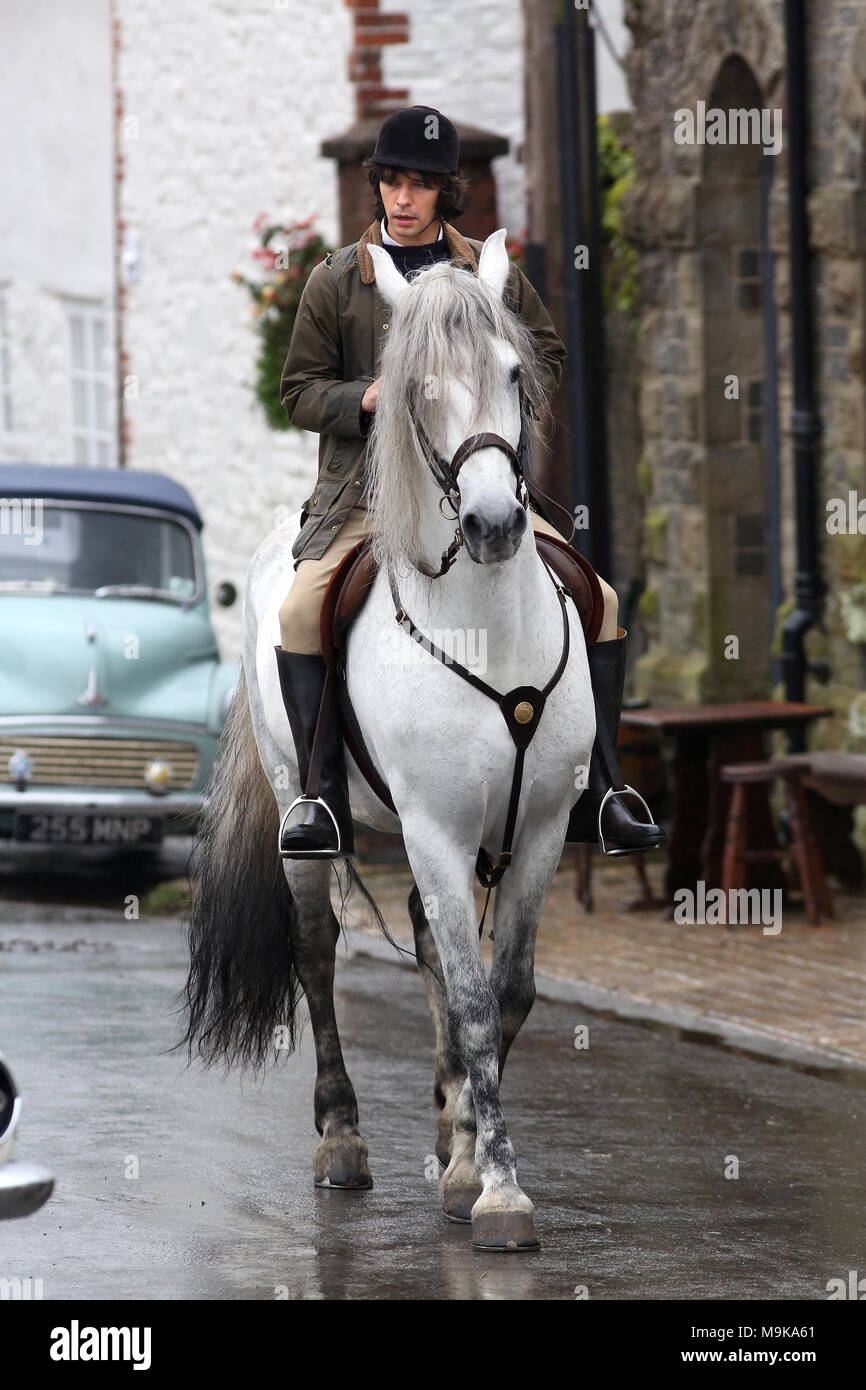 Actor Ben Wishaw filming 'A Very English Scandal' based on the life of the politician Jeremy Thorpe MP. Filming took place in the quaint Devon village Stock Photo