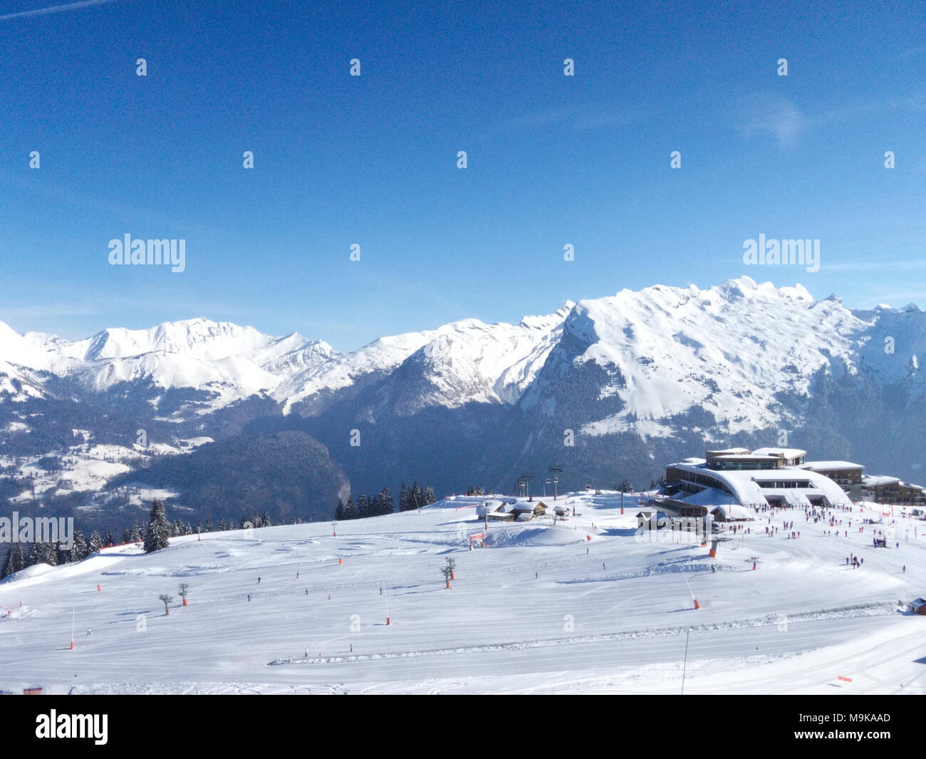 General view of the Club Med ski resort hotel at the Plateau des Saix in Samoens in the Grand Massif in the French Alps Stock Photo