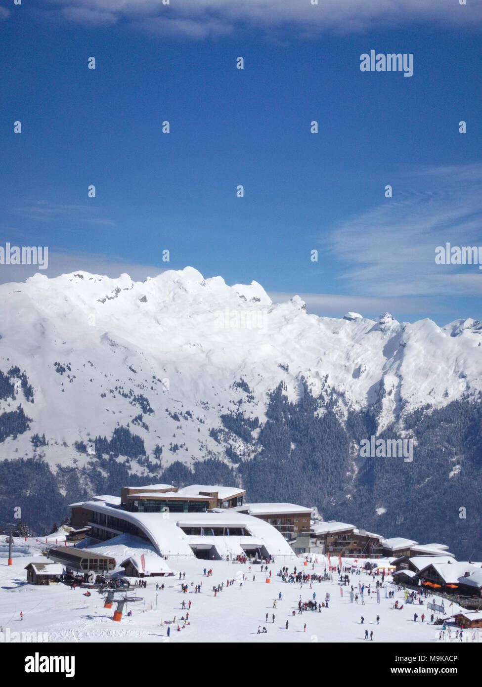 General view of the Club Med ski resort hotel at the Plateau des Saix in Samoens in the French Alps Stock Photo