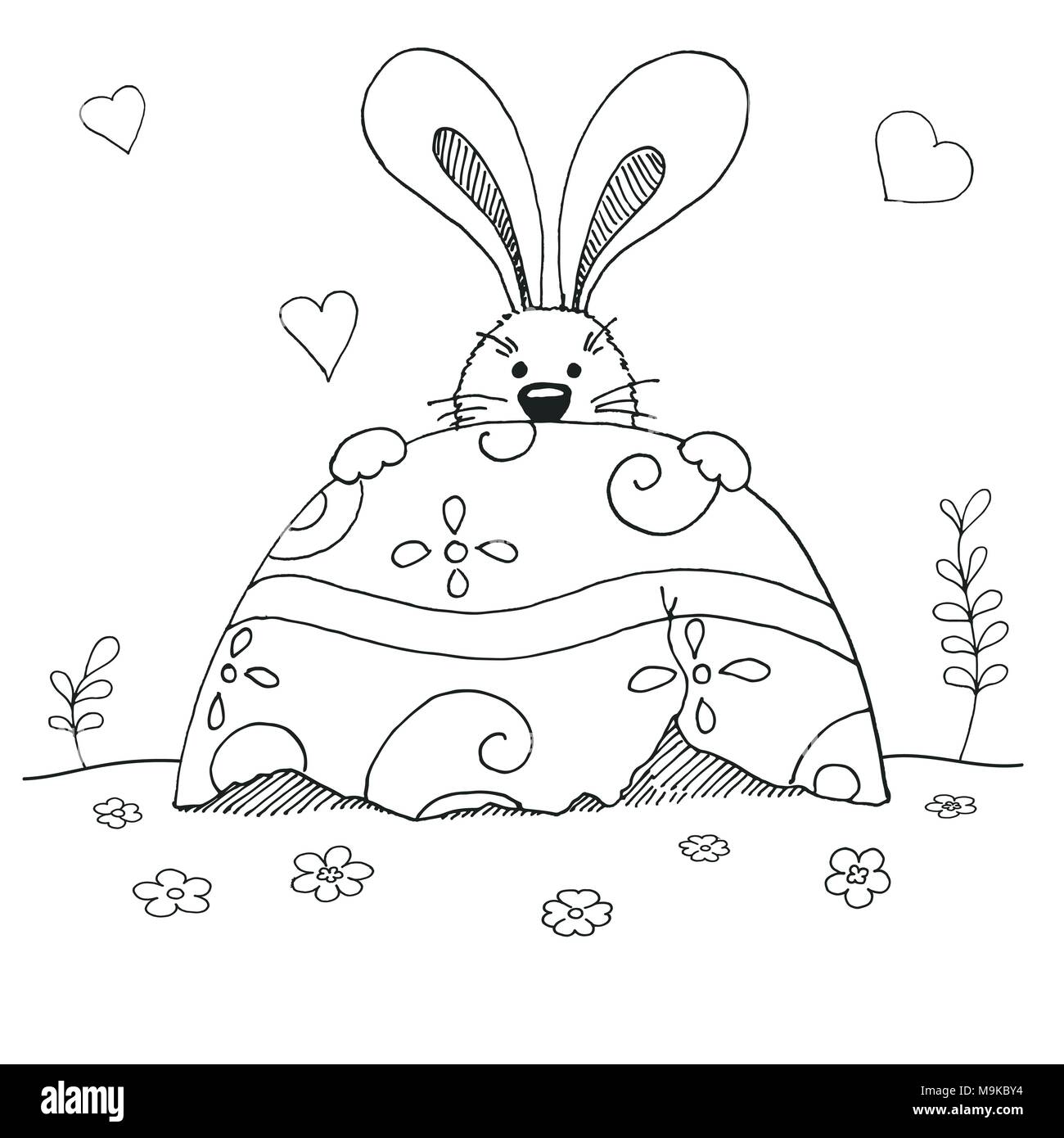 Sketch Of Easter Bunny And Easter Egg Vector Happy Easter Stock  Illustration - Download Image Now - iStock
