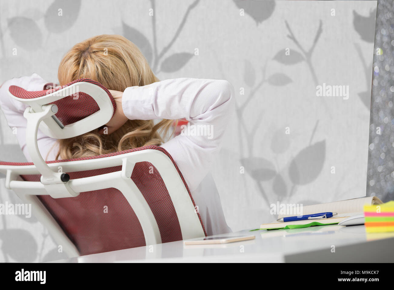 Tired Neck. Young office worker Woman Suffering From Neck Pain Stock ...