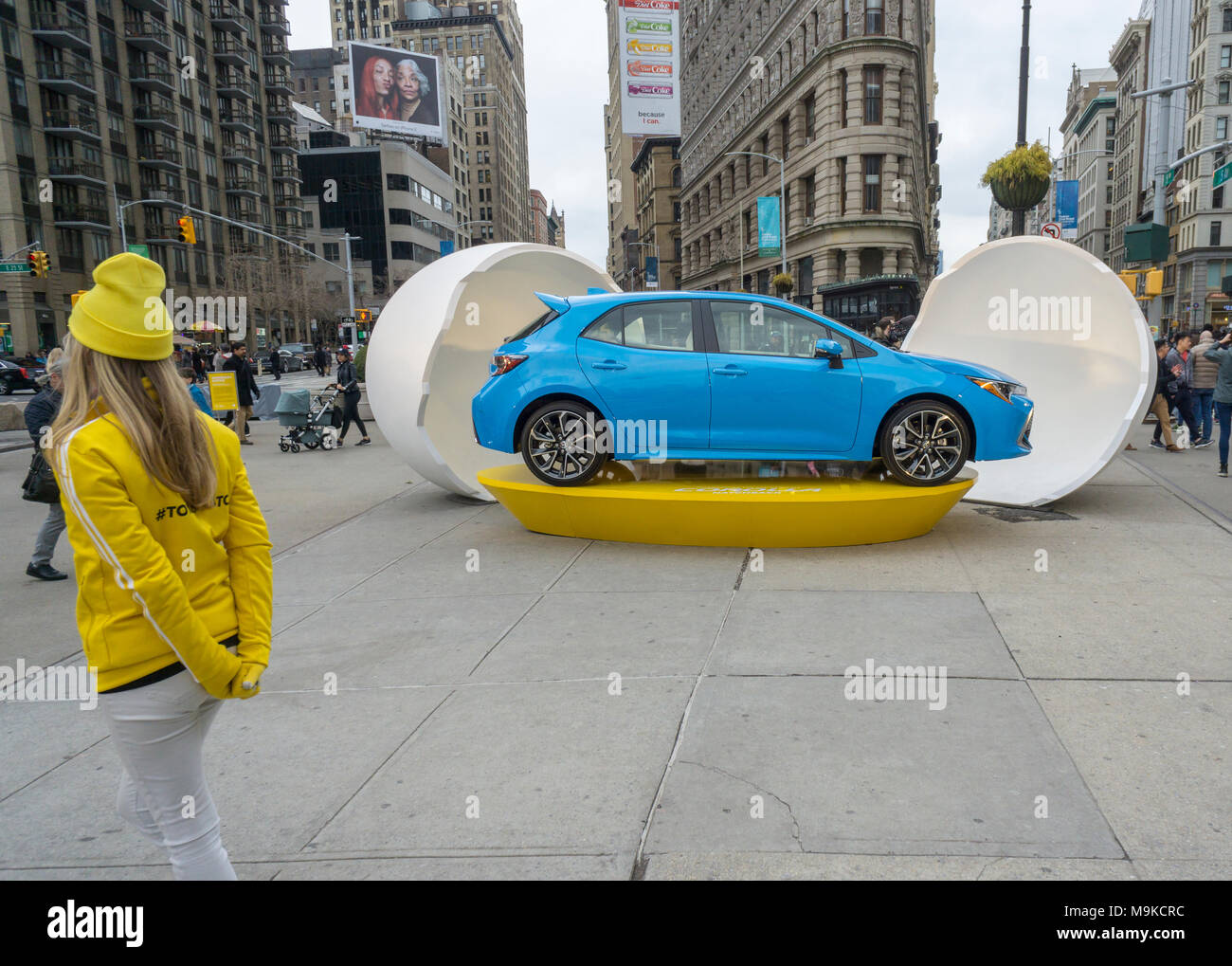 Toyota Motors branding event for its new hatchback in Flatiron Plaza in New York on Friday, March 23, 2018. (© Richard B. Levine) Stock Photo