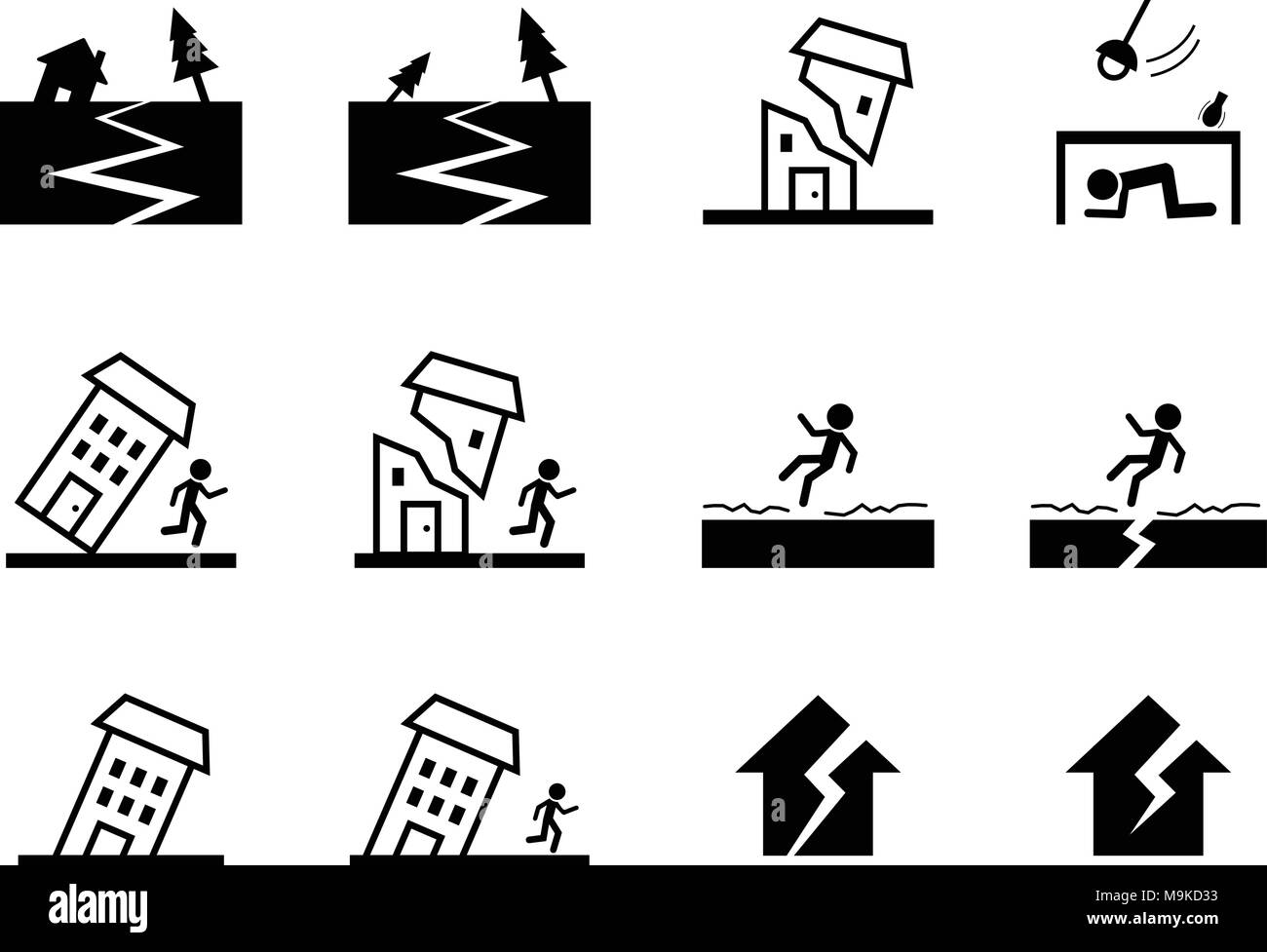 Set of earthquake icon and symbol in vector art design Stock Vector