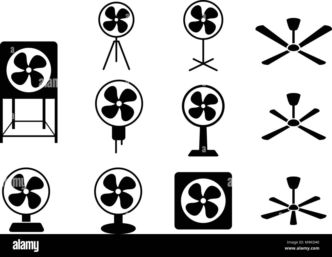 Set Electric Fan icon in silhouette style, vector art Stock Vector