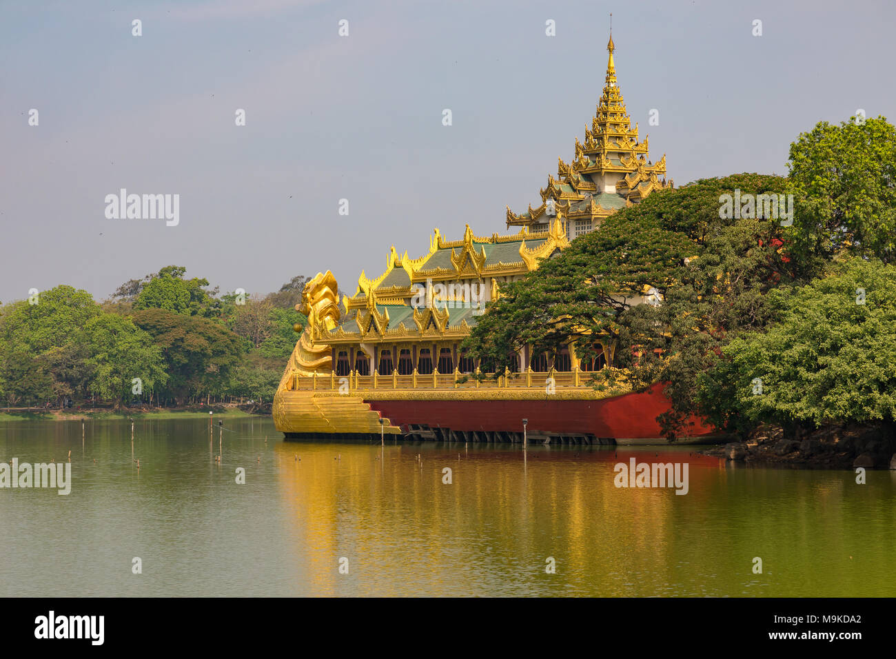 Yangon Myanmar March 26, 2018 Karaweik Palace, a restaurant and cultural show venue on the shores of Kandawgyi Lake Stock Photo