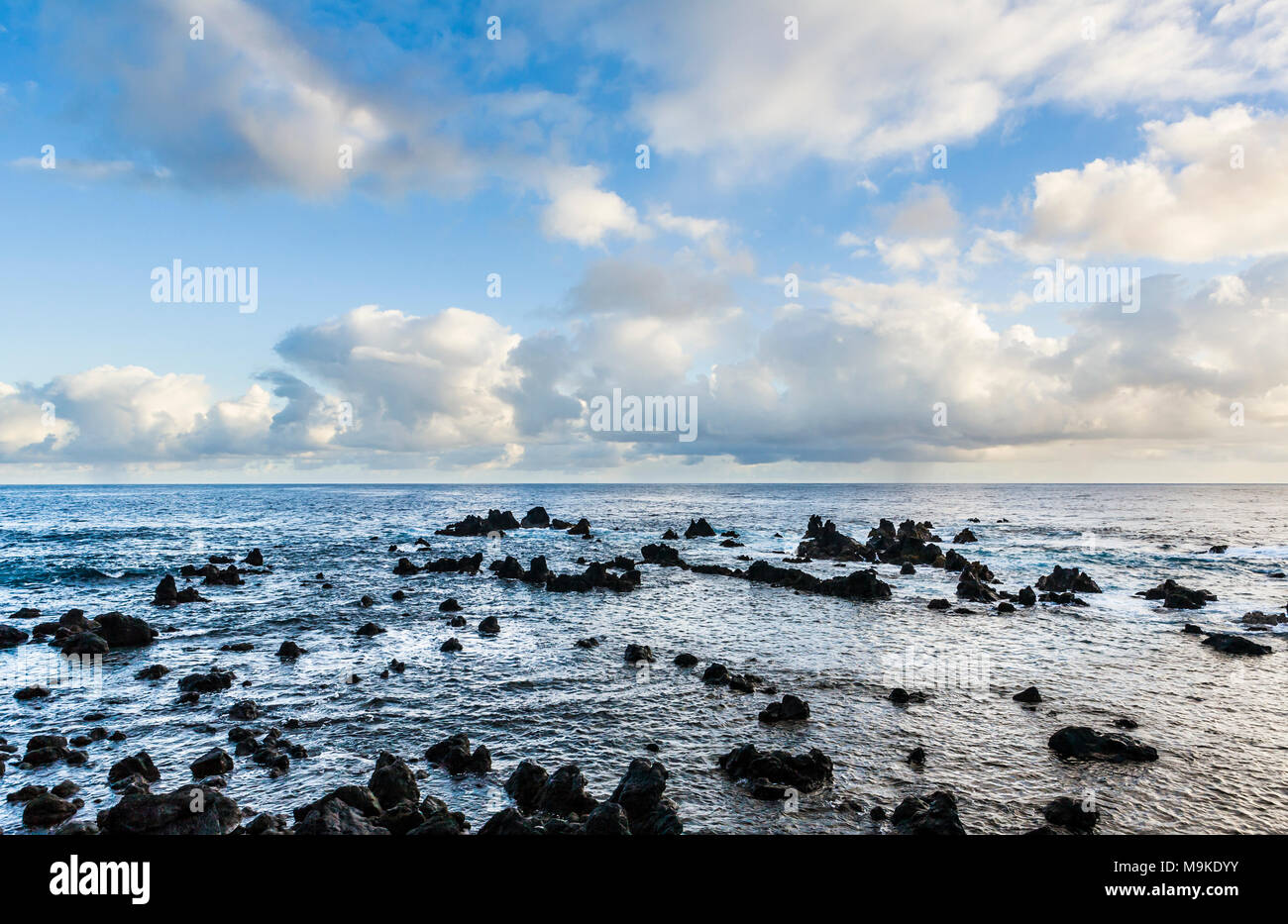 Early morning looking off shore at Laupãhoehoe Beach Park, Hawaii, The Big Island, USA. Stock Photo