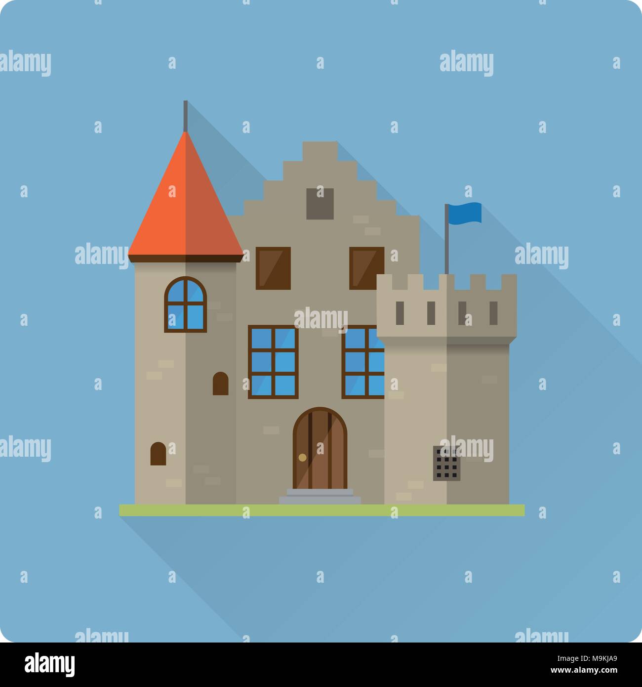 flat design long shadow castle building vector illustration Stock Vector