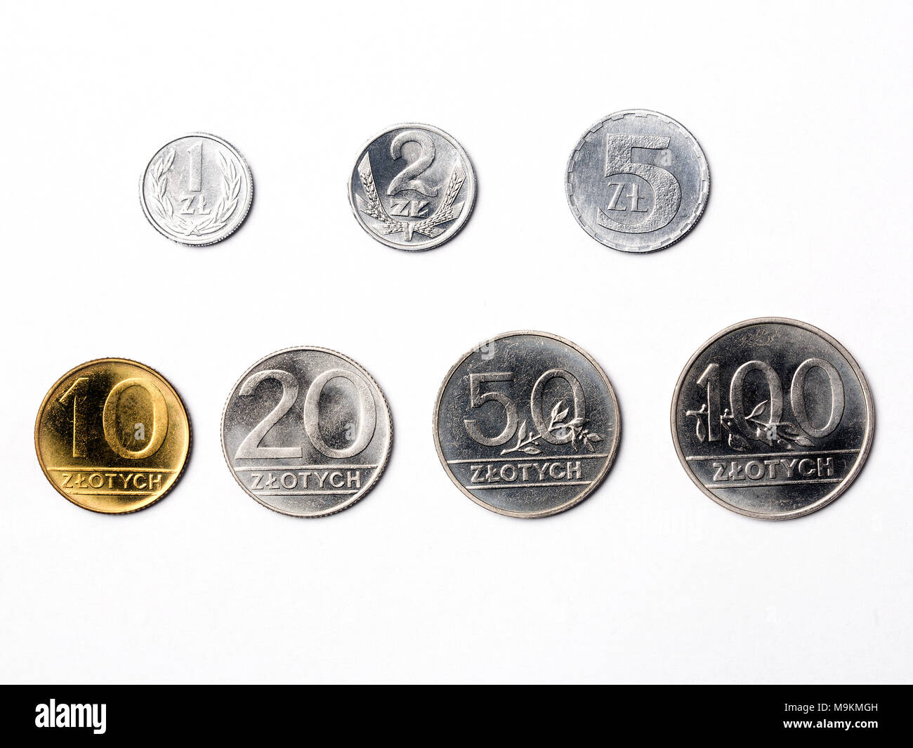 Old Polish coins on a white background Stock Photo