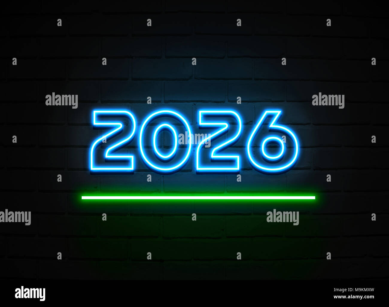 2026 neon sign - Glowing Neon Sign on brickwall wall - 3D rendered Illustration 
