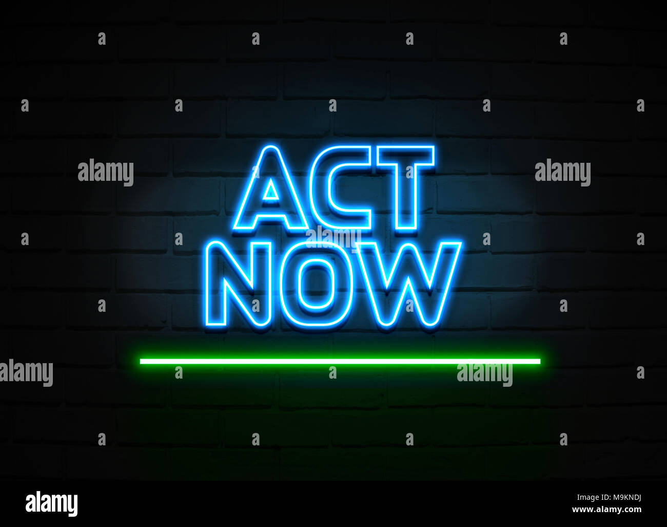 Act Now neon sign - Glowing Neon Sign on brickwall wall - 3D rendered royalty free stock illustration. Stock Photo