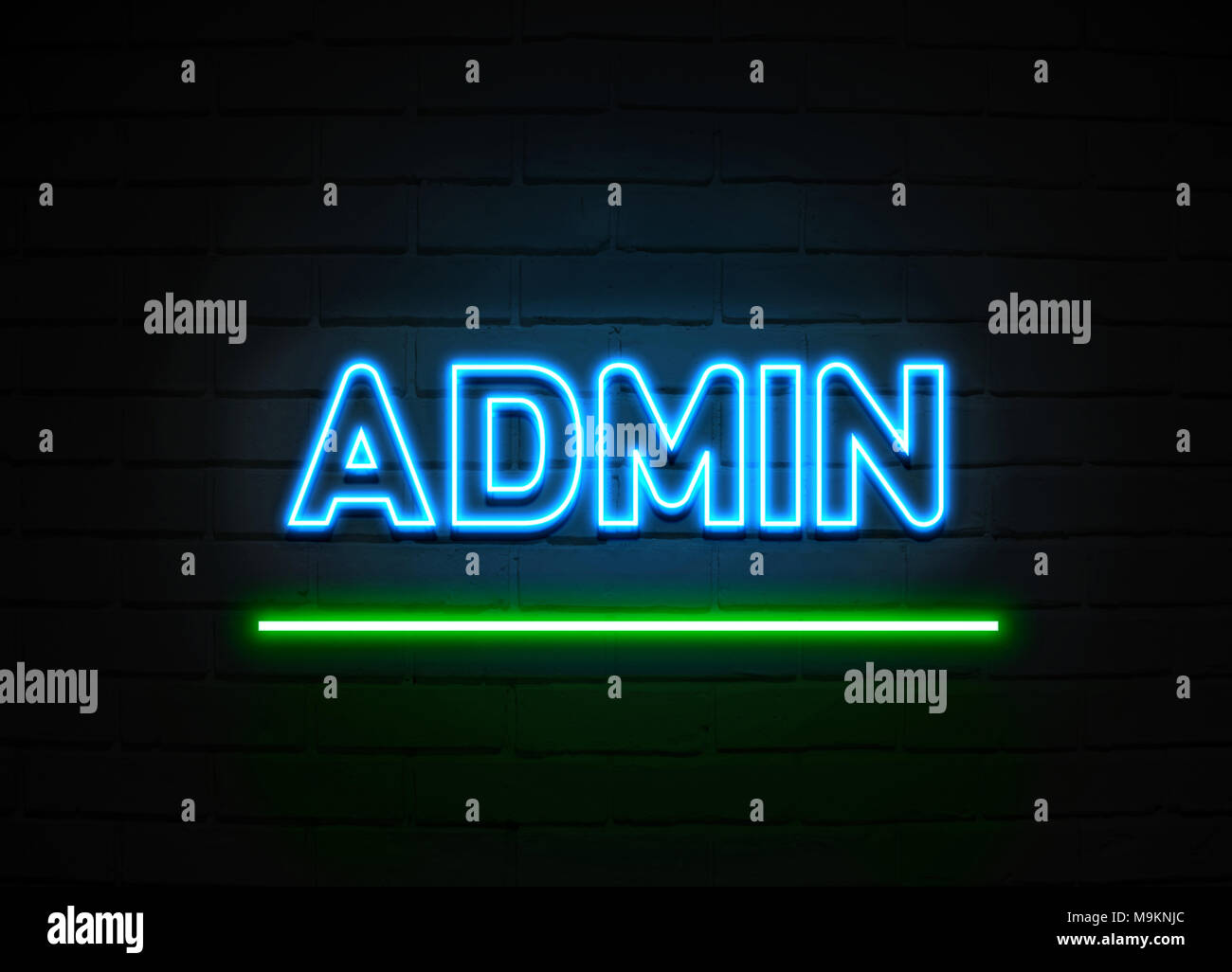 Admin neon sign - Glowing Neon Sign on brickwall wall - 3D rendered royalty free stock illustration. Stock Photo