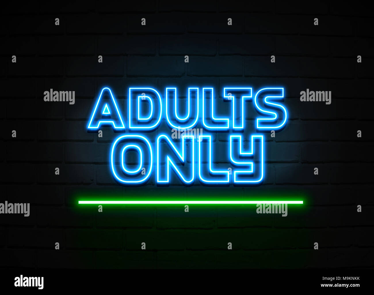 Adults Only neon sign - Glowing Neon Sign on brickwall wall - 3D