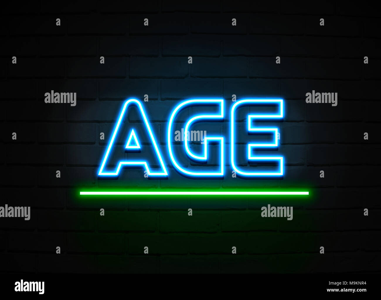 Age neon sign Glowing Neon Sign on brickwall wall 3D rendered