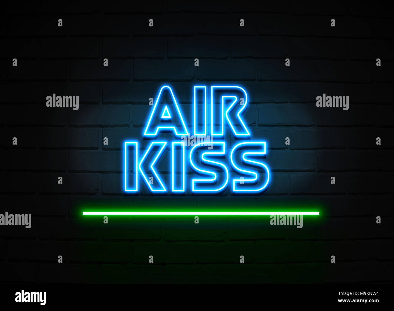 Air Kiss neon sign Glowing Neon Sign on brickwall wall 3D rendered