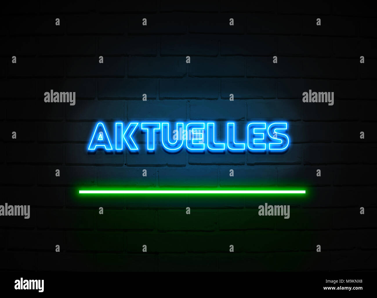 Aktuelles neon sign - Glowing Neon Sign on brickwall wall - 3D rendered royalty free stock illustration. Stock Photo