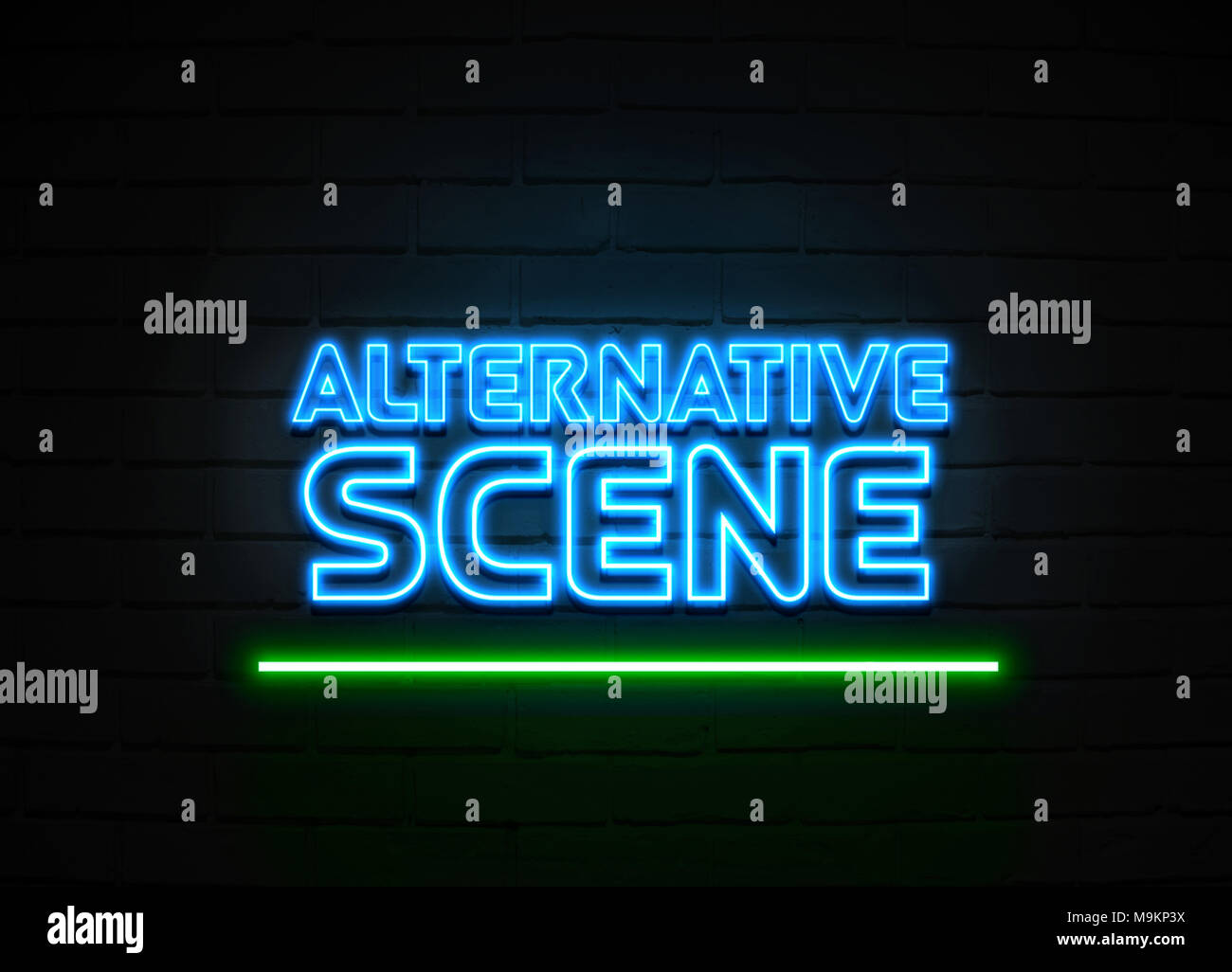 Alternative Scene neon sign Glowing Neon Sign on brickwall wall 3D