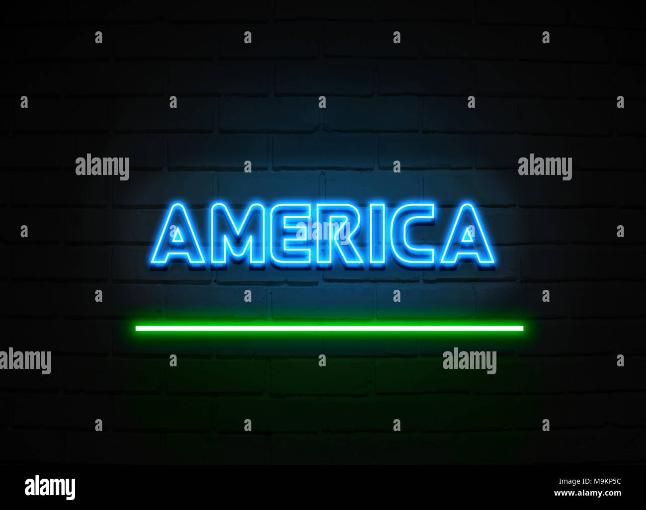 America neon sign Glowing Neon Sign on brickwall wall 3D rendered