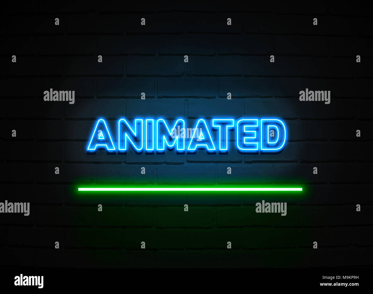 Animated neon sign Glowing Neon Sign on brickwall wall 3D rendered