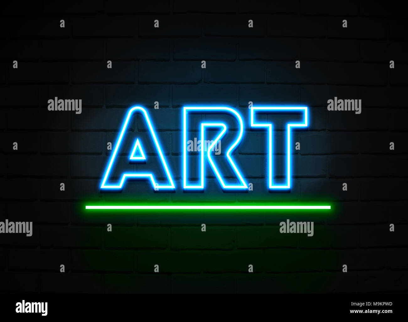 Art neon sign Glowing Neon Sign on brickwall wall 3D rendered royalty free stock