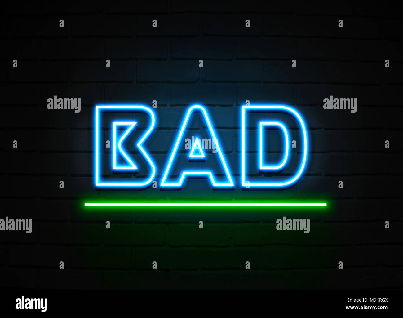 Bad neon sign Glowing Neon Sign on brickwall wall 3D rendered