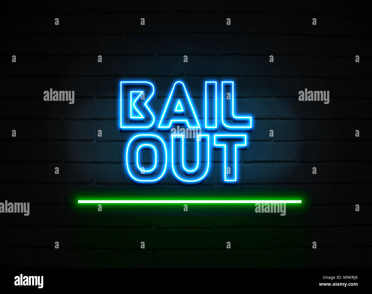 Bail Out neon sign - Glowing Neon Sign on brickwall wall - 3D rendered royalty free stock illustration. Stock Photo