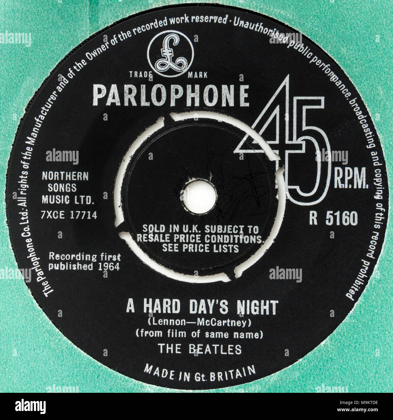 1964 original 45rpm single of 'A Hard Day's Night' by The Beatles (Parlophone R5114) Stock Photo