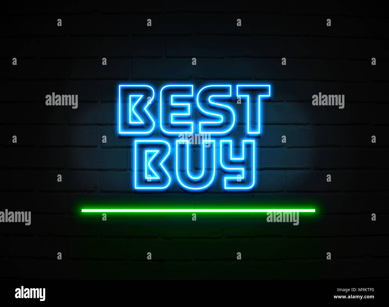 Best Buy neon sign Glowing Neon Sign on brickwall wall 3D rendered royalty free stock