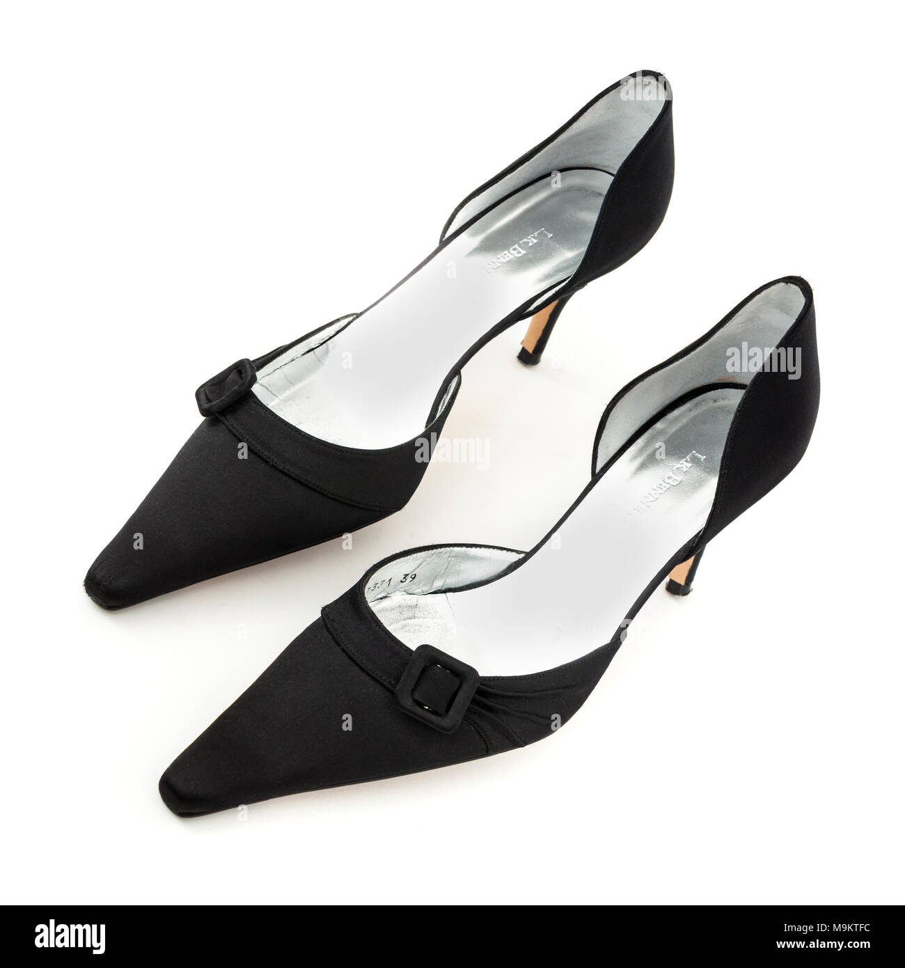 Pair of L.K. Bennett black high-heeled designer shoes Stock Photo