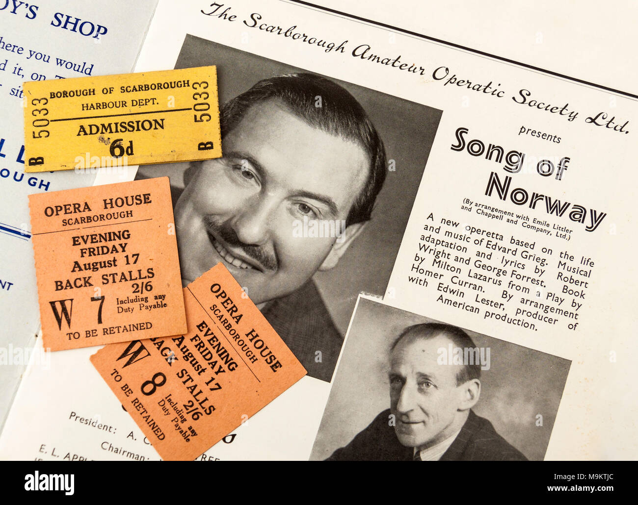1951 Souvenir Programme of 'Song of Norway', an operetta based on the life and music of Edvard Grieg, performed in the Scarborough Open-Air Theatre. Stock Photo