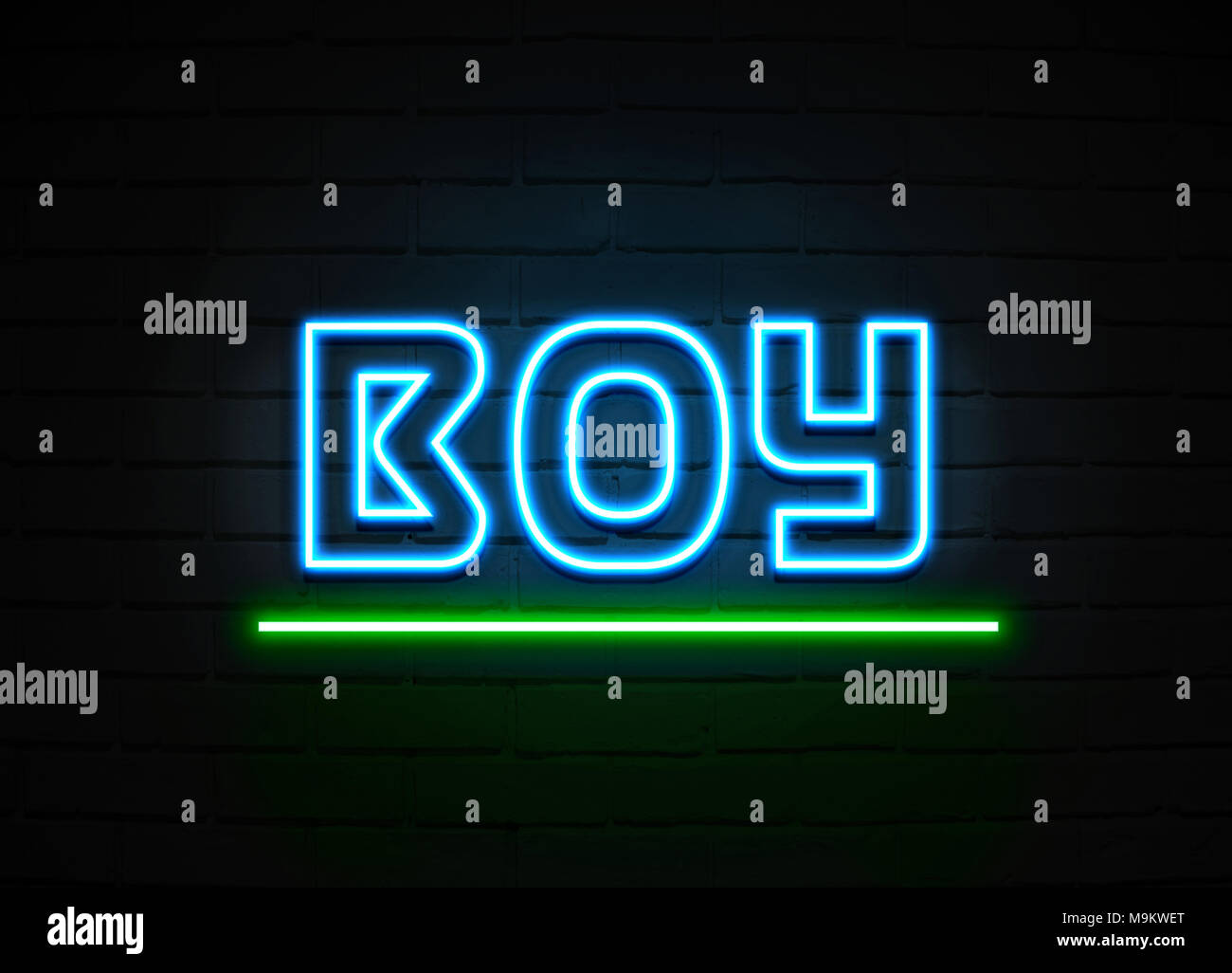 Boy neon sign Glowing Neon Sign on brickwall wall 3D rendered