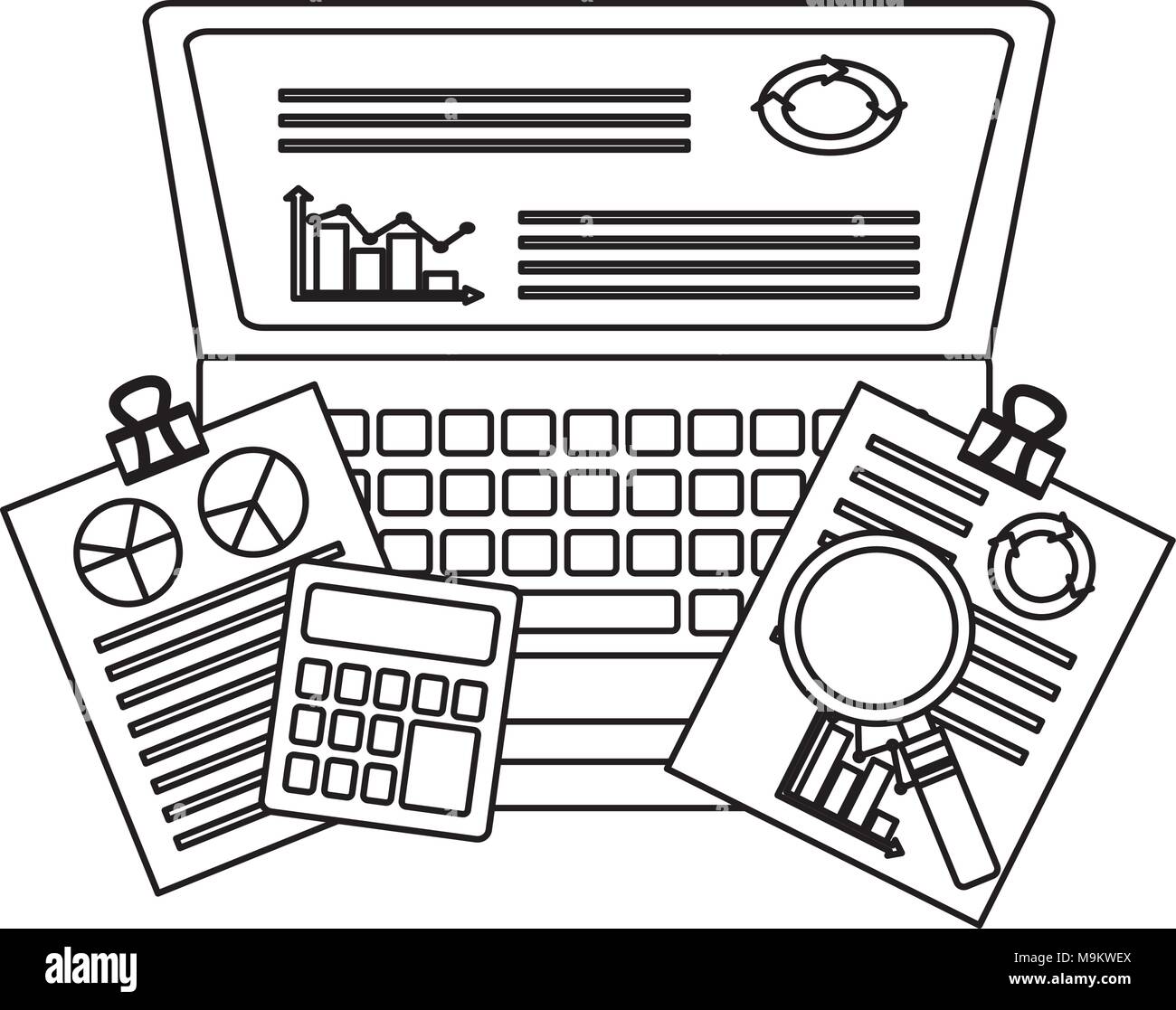 laptop infographic statistics paper work calculator Stock Vector