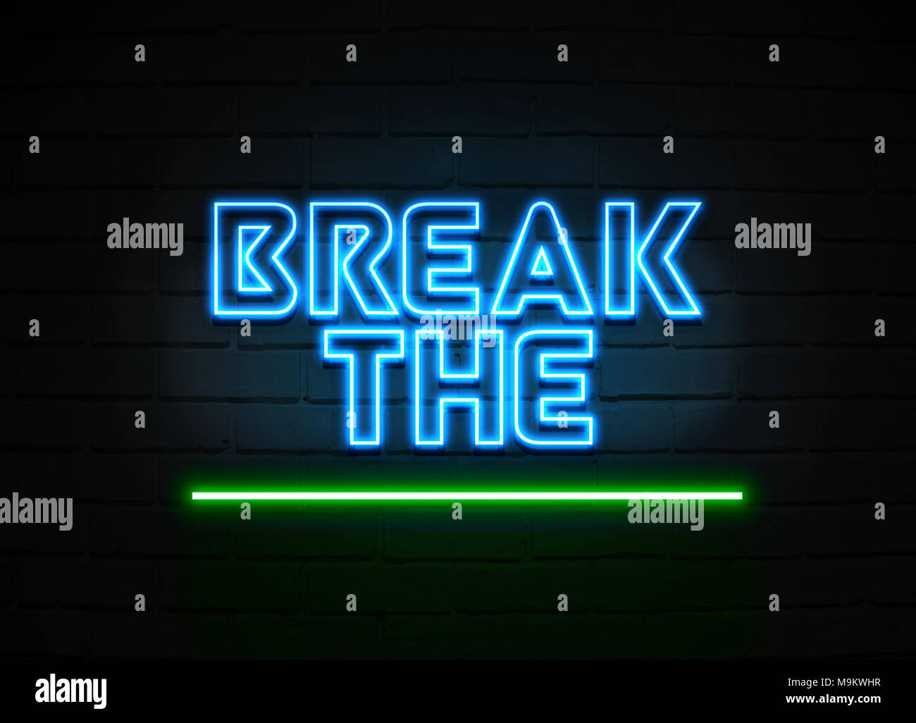 Break The Rules neon sign Glowing Neon Sign on brickwall wall 3D