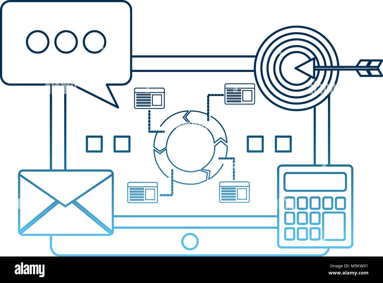 laptop computer speech bubble message calculator target Stock Vector