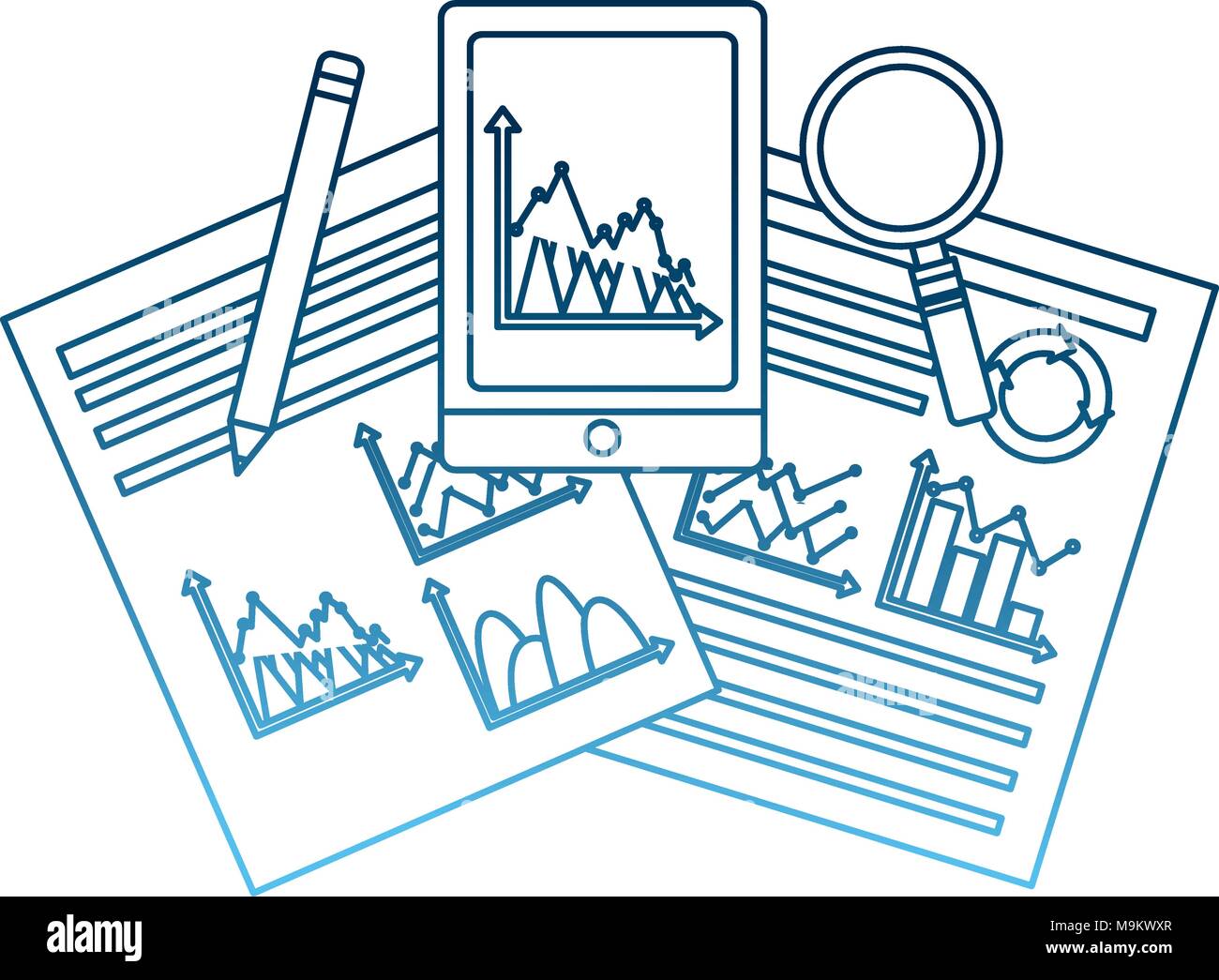 smartphone business documents pencil analysis search Stock Vector