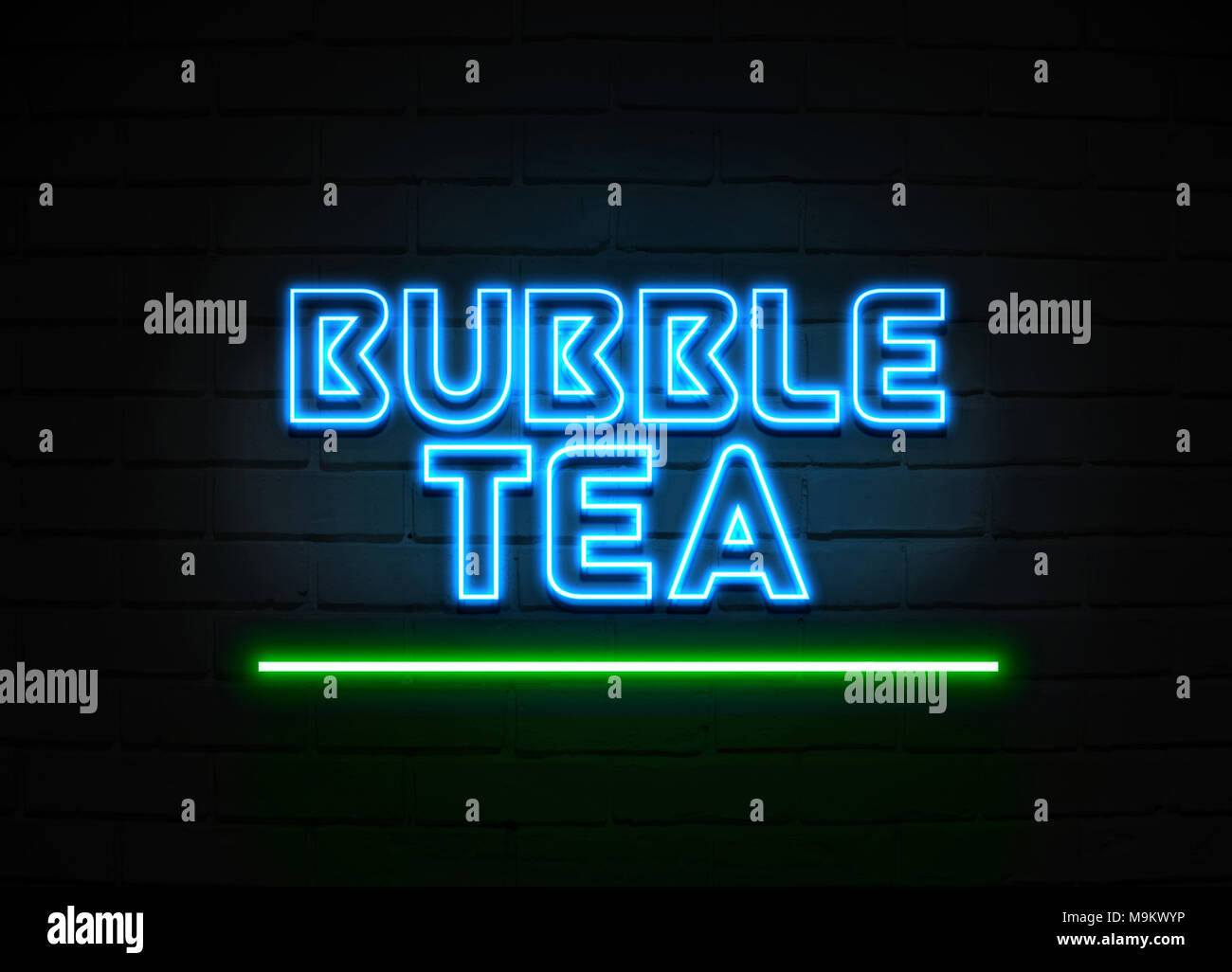 Bubble Tea neon sign - Glowing Neon Sign on brickwall wall - 3D ...