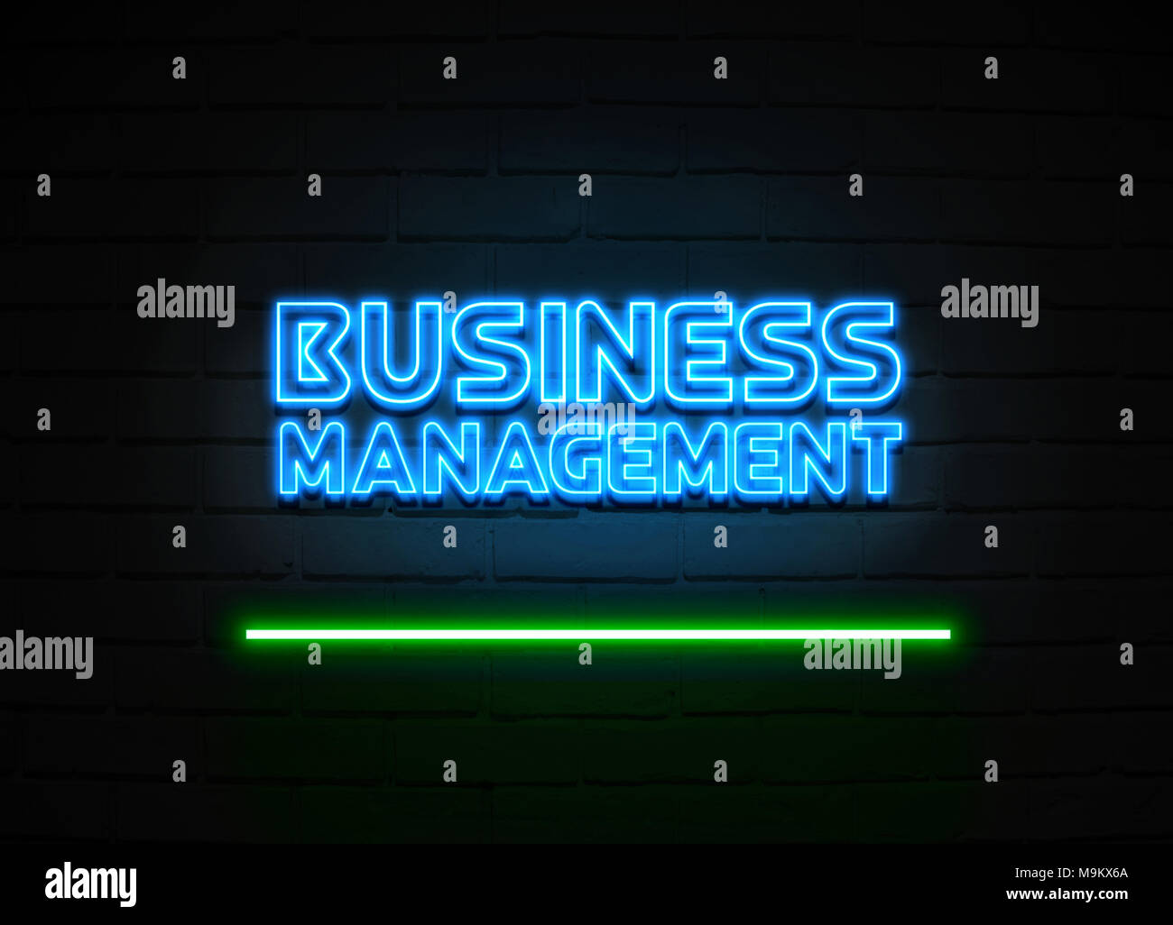 Business Management neon sign - Glowing Neon Sign on brickwall wall - 3D rendered royalty free stock illustration. Stock Photo