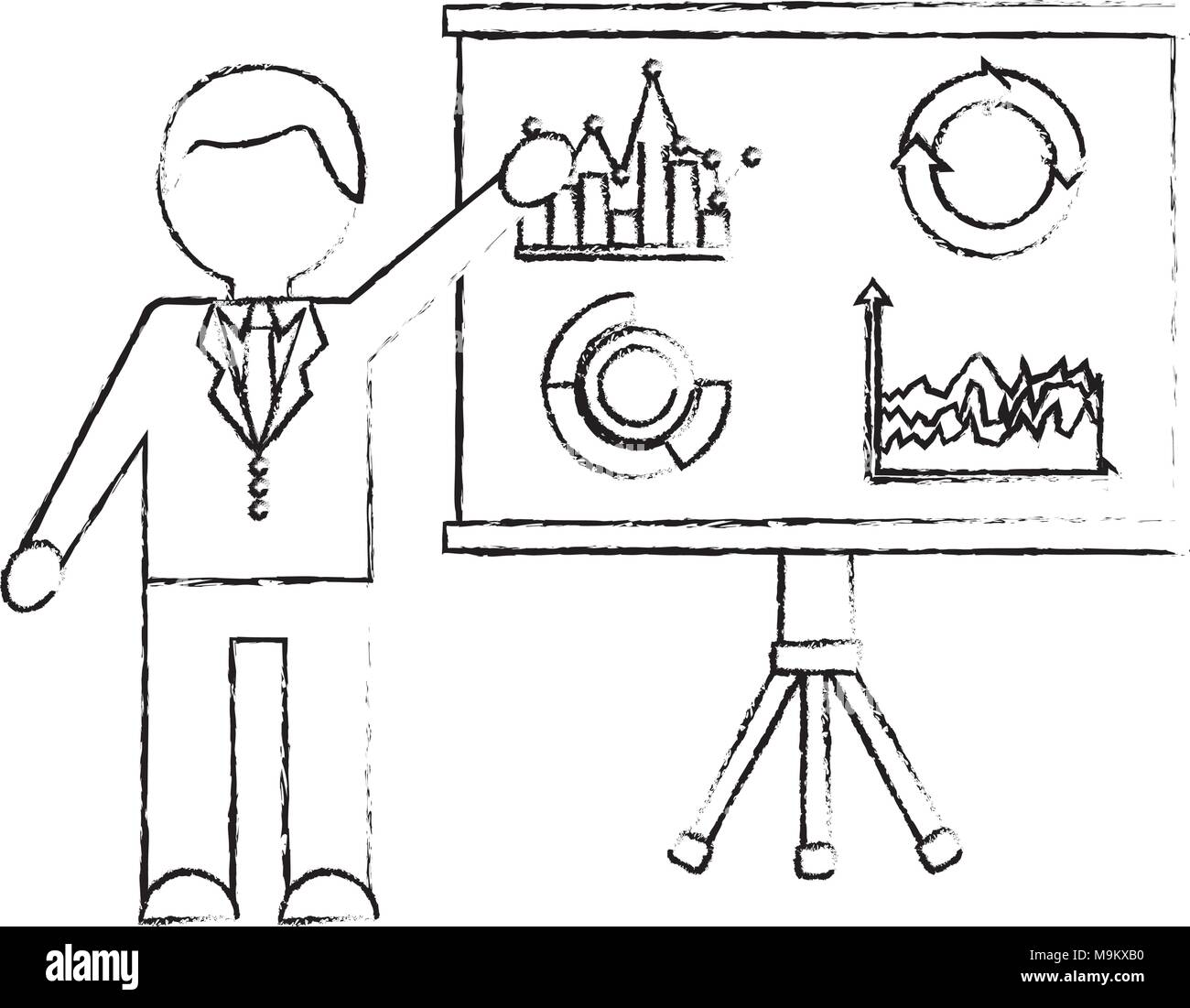 cartoon-business-meeting-chart-showing-black-and-white-stock-photos