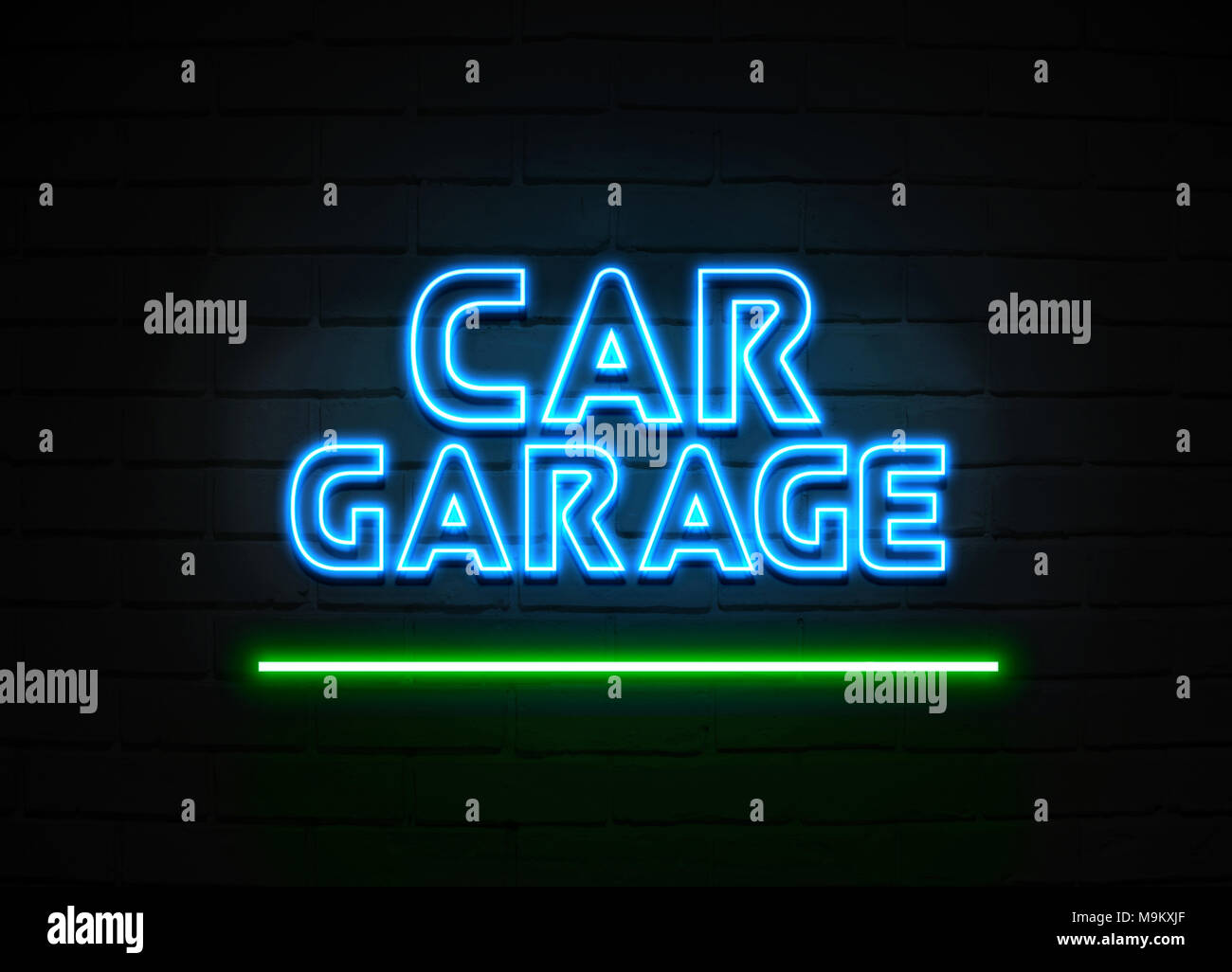 Car Garage neon sign Glowing Neon Sign on brickwall wall 3D