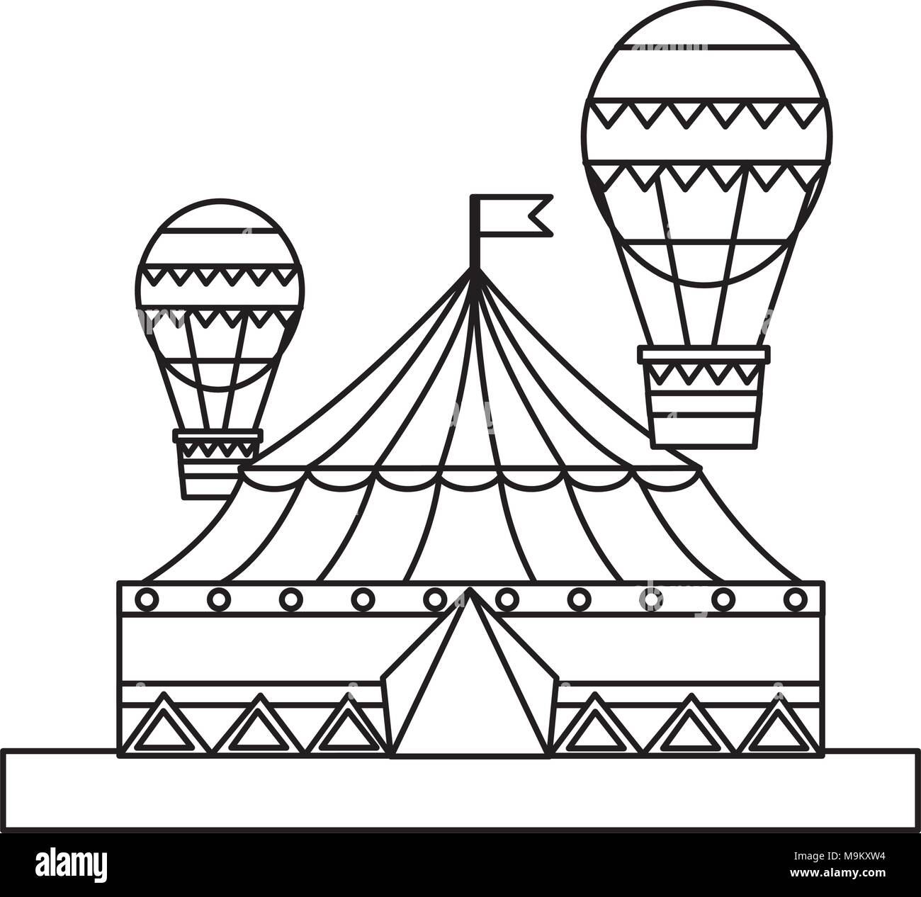 circus carnival big tent and hot air balloons flying Stock Vector Image ...