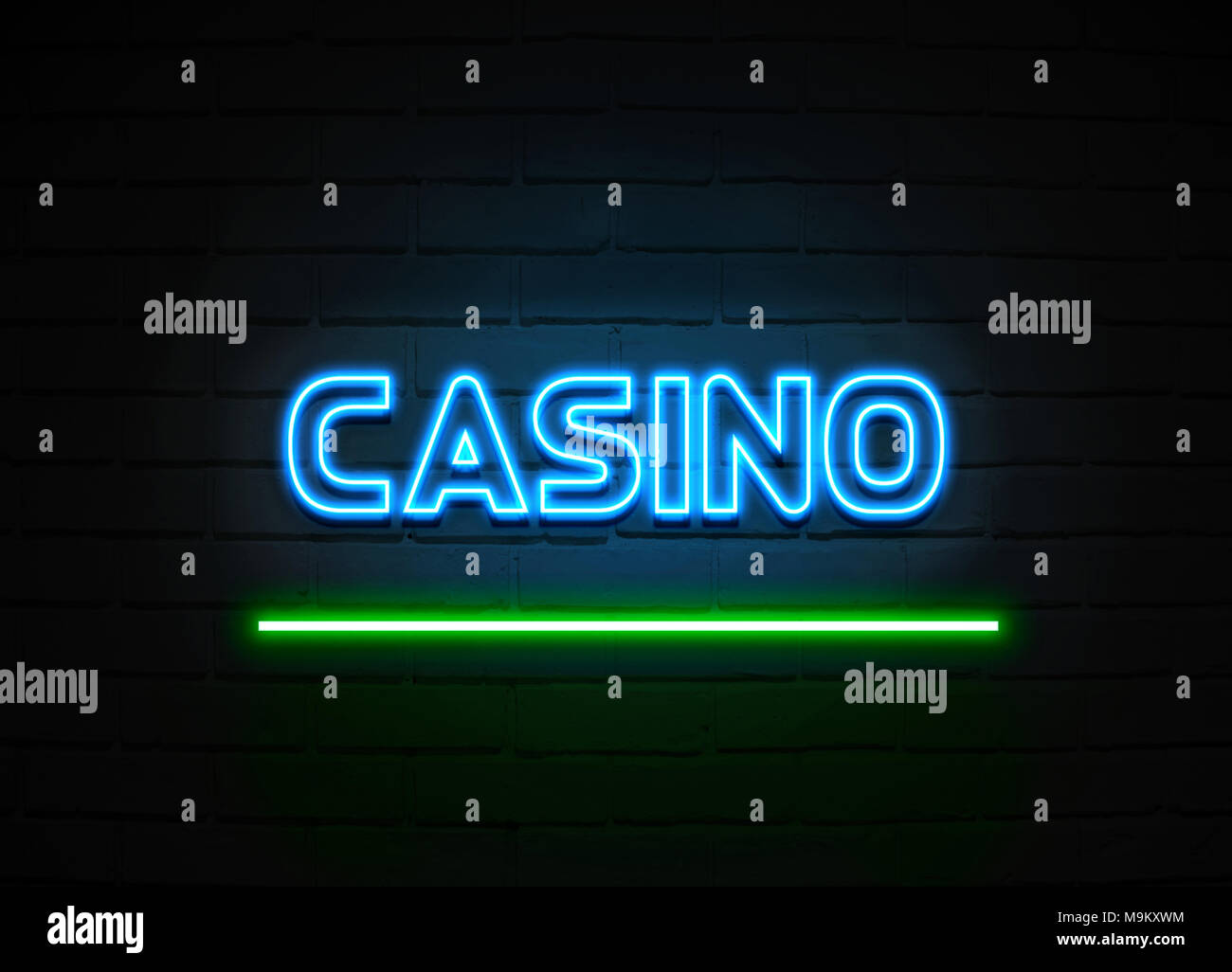 Casino neon sign - Glowing Neon Sign on brickwall wall - 3D rendered