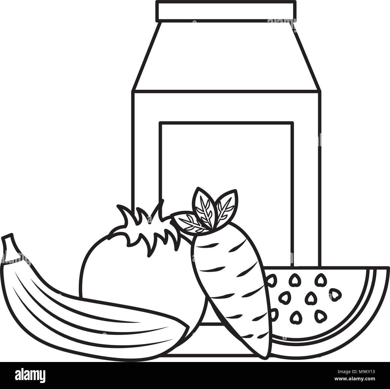 packaging juice and carrot banana tomato watermelon Stock Vector Image