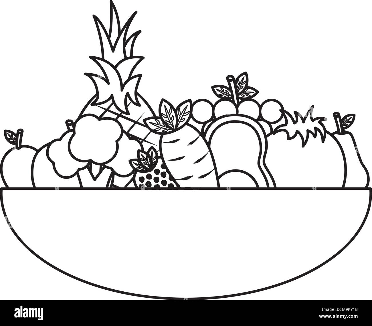 bowl full fruit and vegetable mixed food nutrition Stock Vector Image