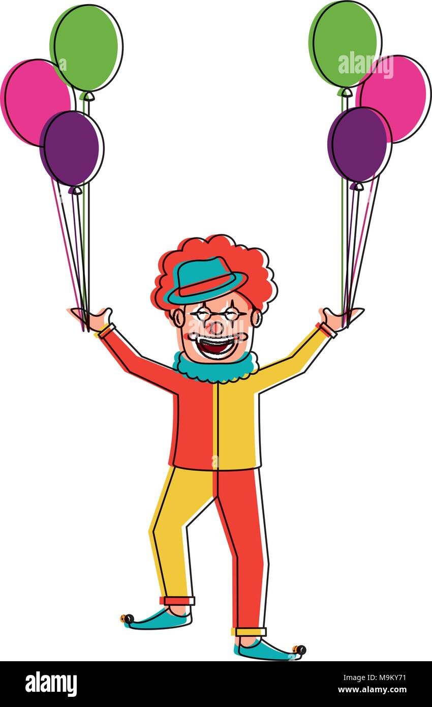 happy clown character holding balloons celebration Stock Vector Image ...