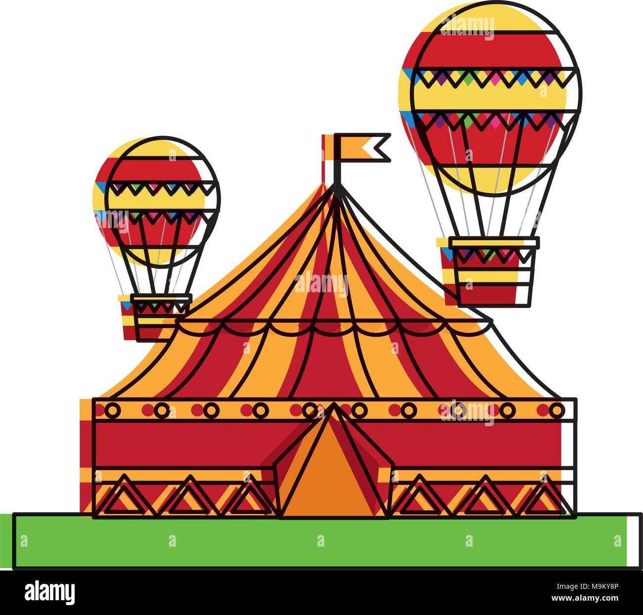 circus carnival big tent and hot air balloons flying Stock Vector Image ...