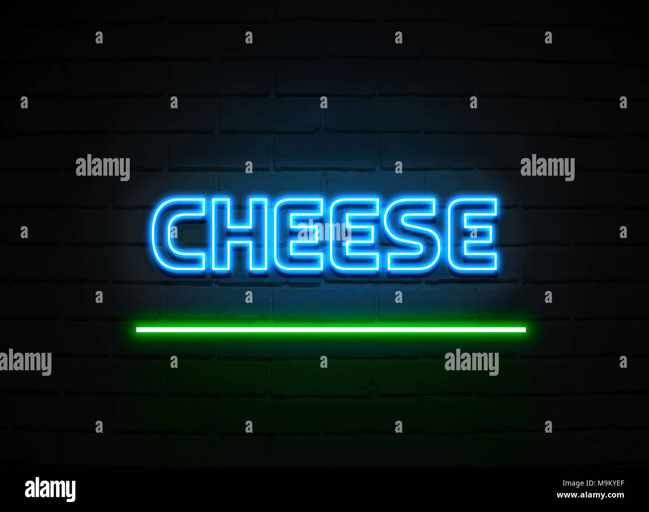 Cheese neon sign - Glowing Neon Sign on brickwall wall - 3D rendered