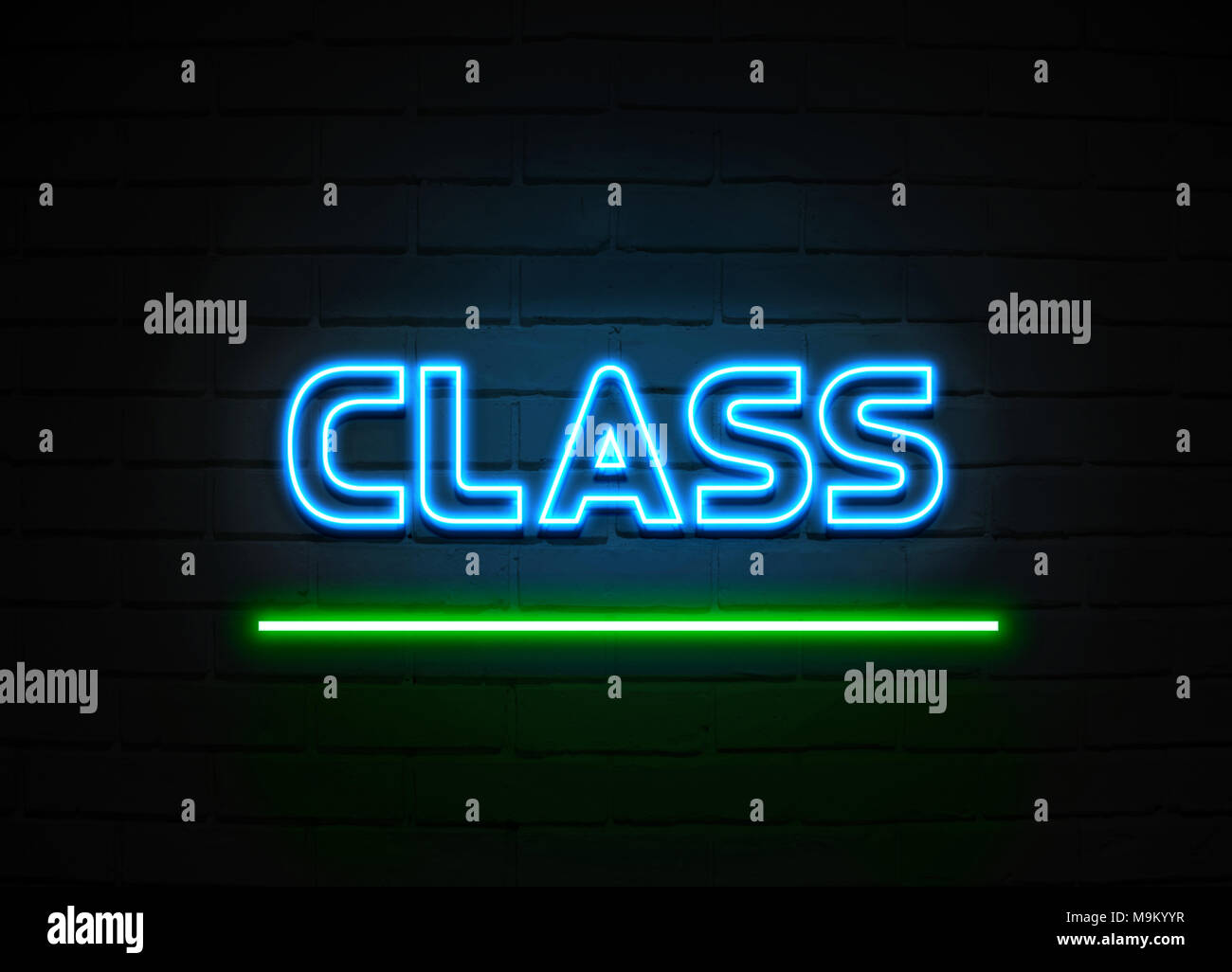 Class neon sign Glowing Neon Sign on brickwall wall 3D rendered